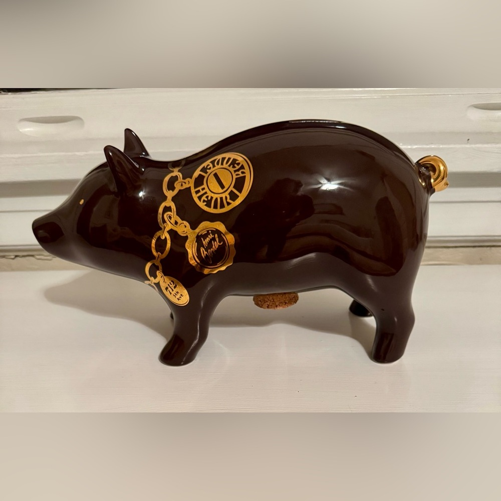 Limited Edition Henri Bendel Dark Brown Piggy Bank with Gold Chain Design…rare
